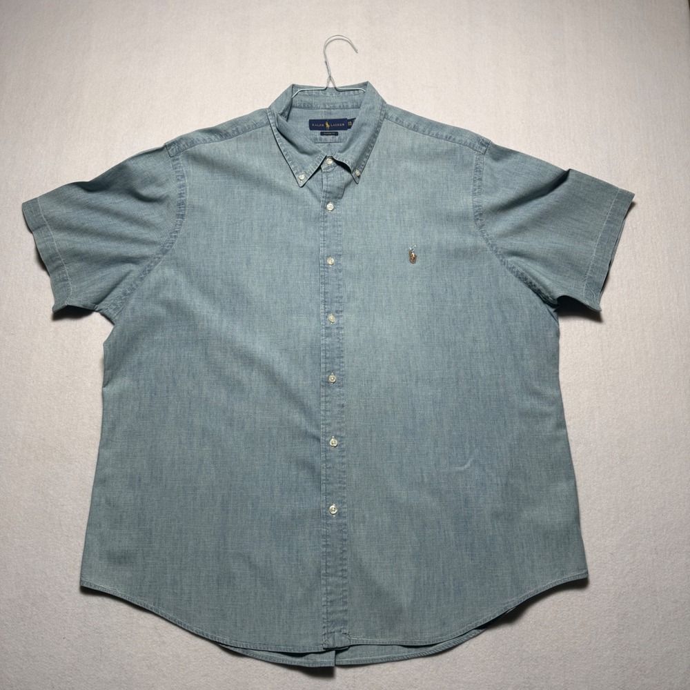 Polo Ralph Lauren Mens XXL Classic Fit Chambray Short Sleeve Button Down Shirt